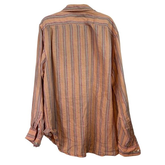 Gap Men's 100% Linen Striped Orange Vibrant Button Down Shirt Size XL - Picture 9 of 11